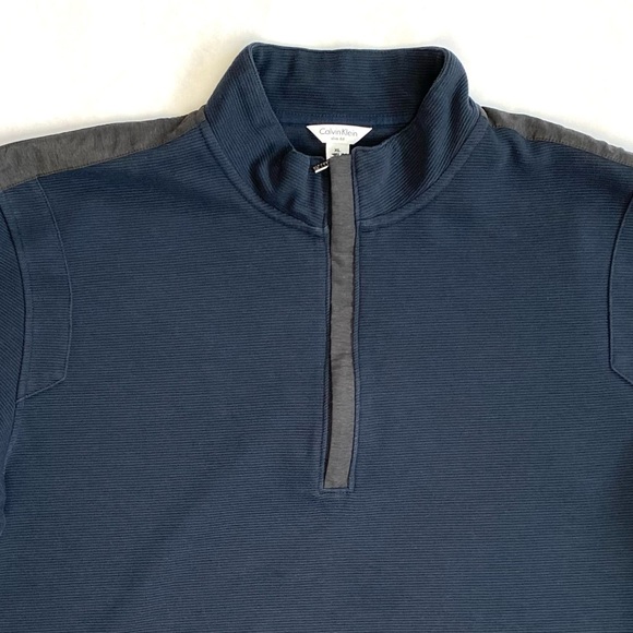 Calvin Klein Men’s Navy Blue Pullover Slim Fit 1/4 Zip Long Sleeve Sweater Sz XL - Picture 2 of 10
